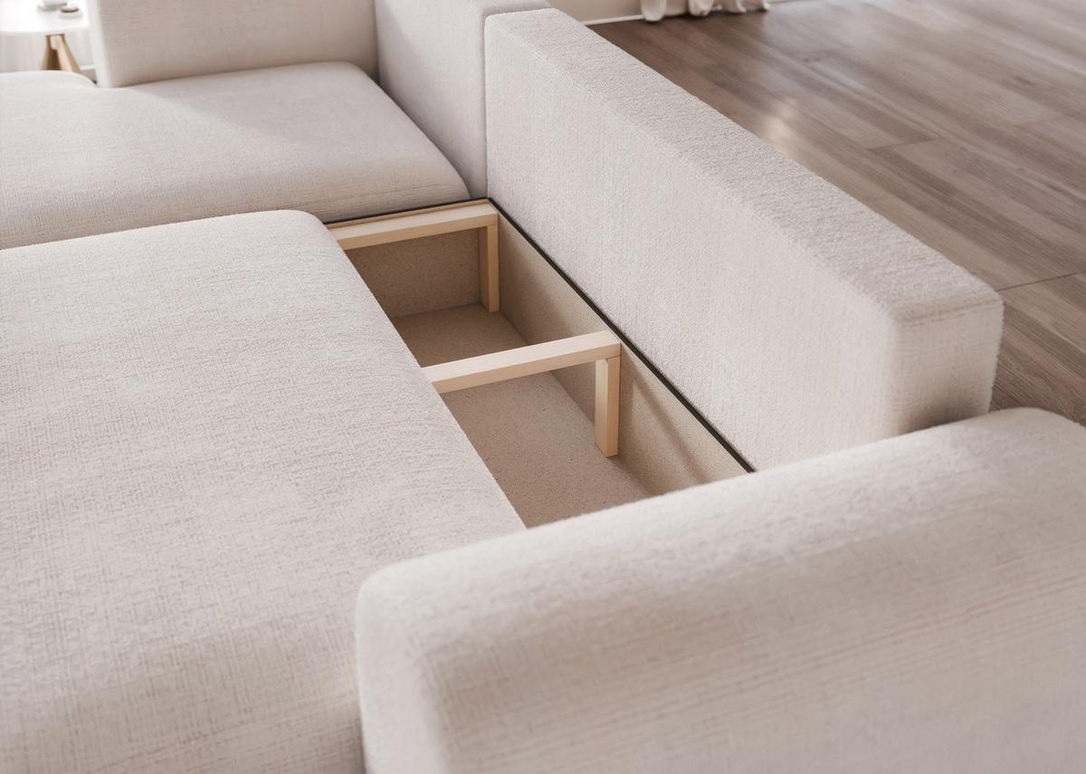 ECKSOFA BLOOM Links mit Schlaffunktion und Bettkasten Creme - Creme, Kunststoff/Textil (263/150cm) - Idohome