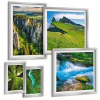 BILDER SET 5er Set - 50x50 cm & 20x30 cm & 40x60 cm Silberner Rahmen - Wasserfälle grüner Wald Wasser - Silberfarben, Kunststoff (40/60cm) - TULUP