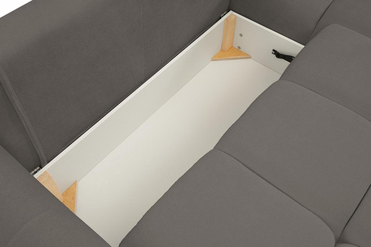 ECKSOFA MODA S Grau Geflochtener Stoff mit Schlaffunktion - Grau, Holz (257/177cm) - MASSENO