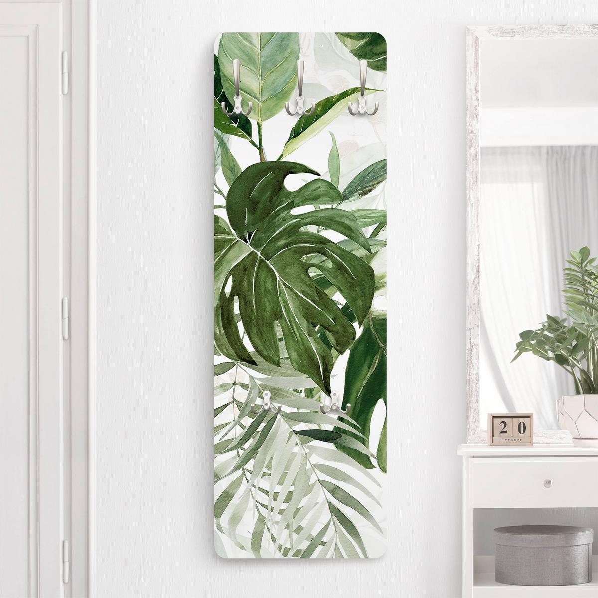WANDGARDEROBE - Aquarell Tropisches Arrangement mit Monstera 34/105 cm - Grün, Holzwerkstoff (34/105/1.6cm) - Bilderwelten