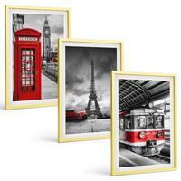 BILDER SET 3er Set - 40x60 cm Goldrahmen - Ikonen London Paris Verkehr - Goldfarben, Kunststoff (40/60cm) - TULUP