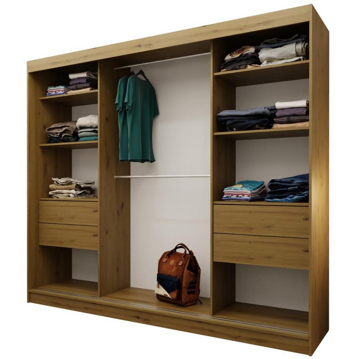 SCHWEBETÜRENSCHRANK Helios II 240/216/61 eiche Artisan+schwarz mit Schubladen - Schwarz/Eiche Artisan, Holzwerkstoff (240/216/61cm) - Beautysofa