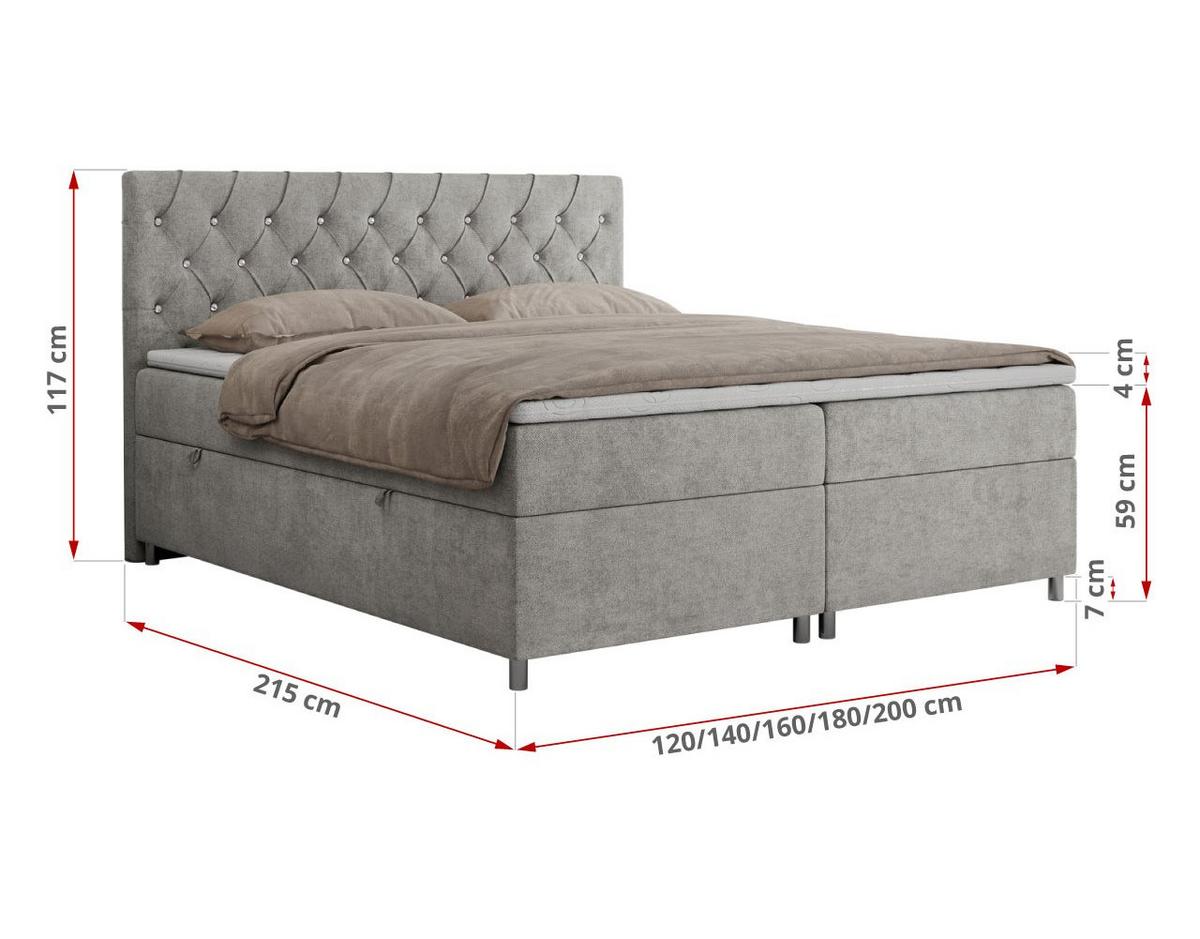 BOXBETT ROMA 120/200 - Hellgrau Strukture - H3 - Hellgrau, Holz/Textil (120/200cm)
