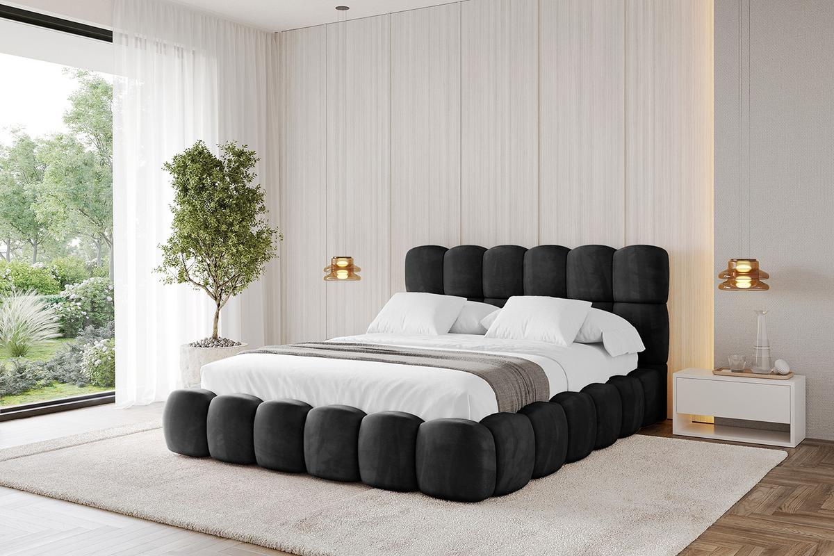 POLSTERBETT mit Bettkasten und Lattenrost, Boxbett ohne Matratze - LEYA 160x200 Schwarz - Schwarz, Holzwerkstoff/Textil (160/200cm) - ALTDECOR