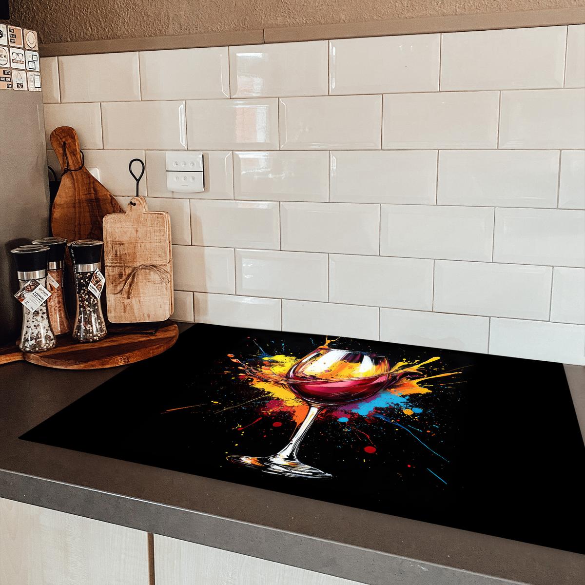 HERDABDECKPLATTE Wein - Glas - Graffiti - Getränk - Rot - Farbe Induktionsmatte 81x52 cm - Weinrot, Kunststoff (81/52/0.2cm) - MuchoWow
