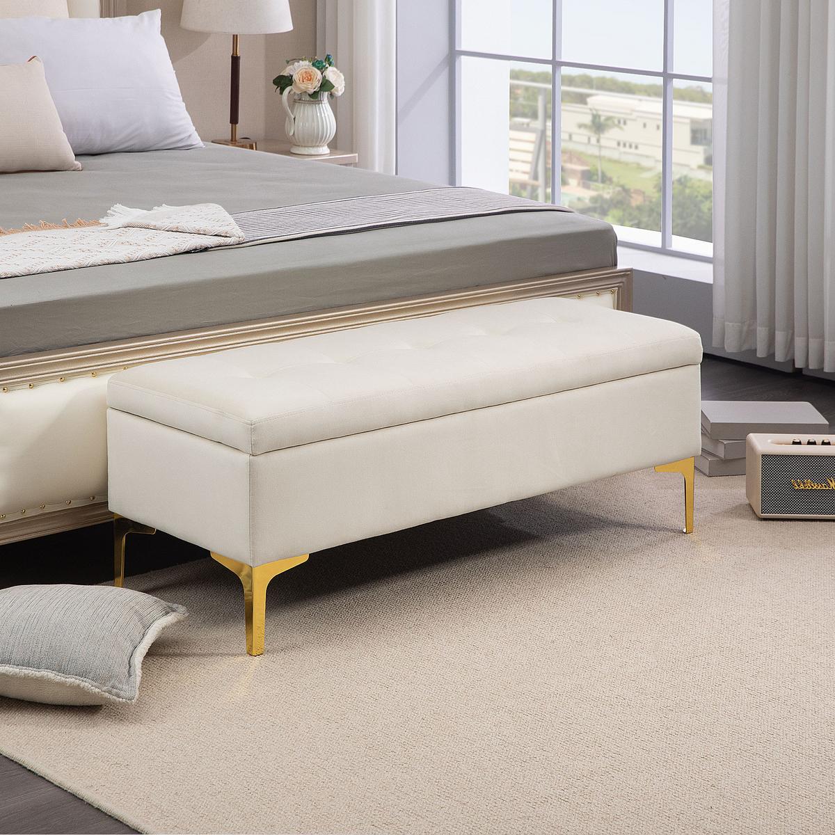 TRUHENBANK Metallbeine, für Wohnzimmer - Beige/Goldfarben, Kunststoff/Textil (44/44.5/120cm) - HOMCOM