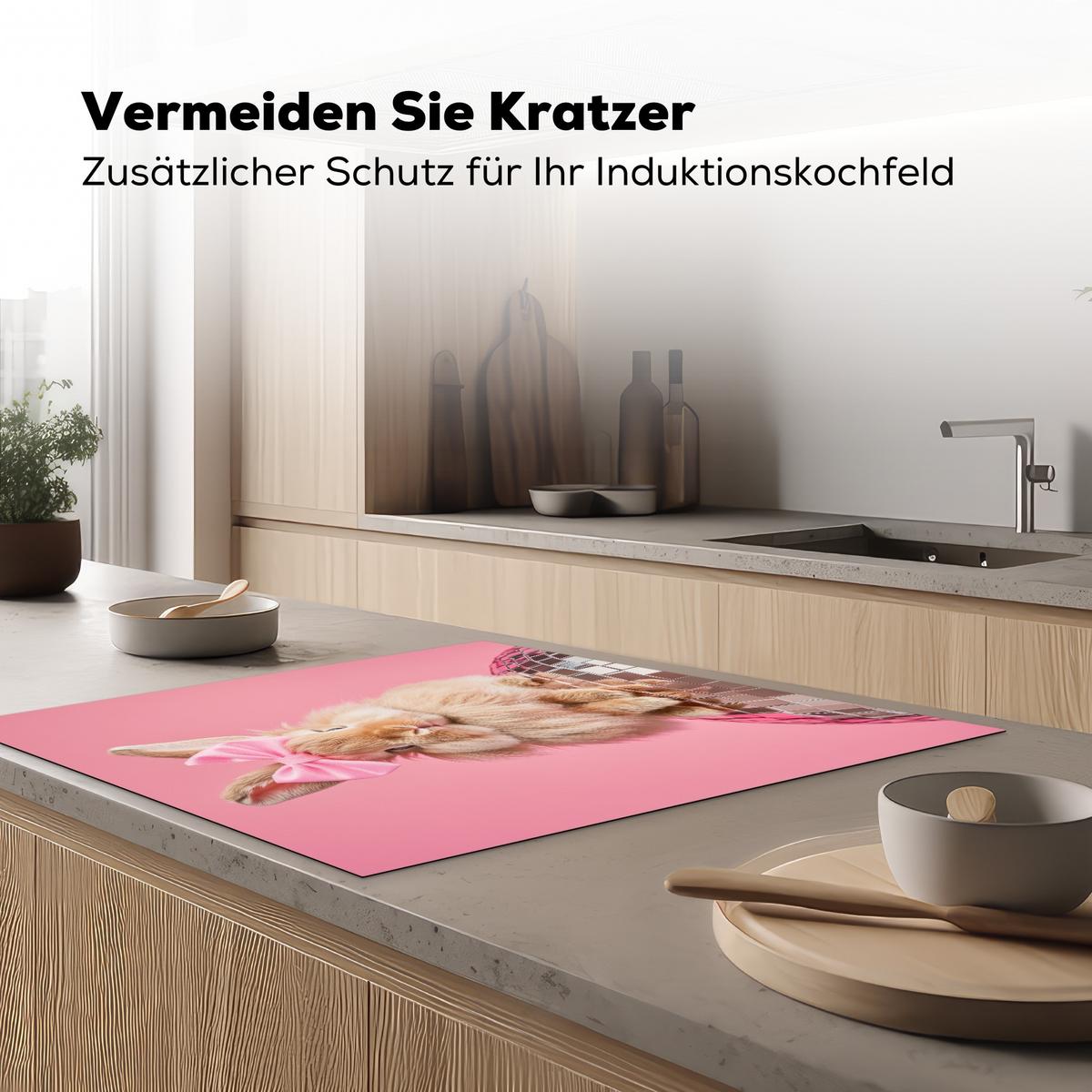 HERDABDECKPLATTE Schleife - Discoball - Kaninchen Induktionsmatte 78x78 cm - Pink, Kunststoff (78/78/0.2cm) - MuchoWow