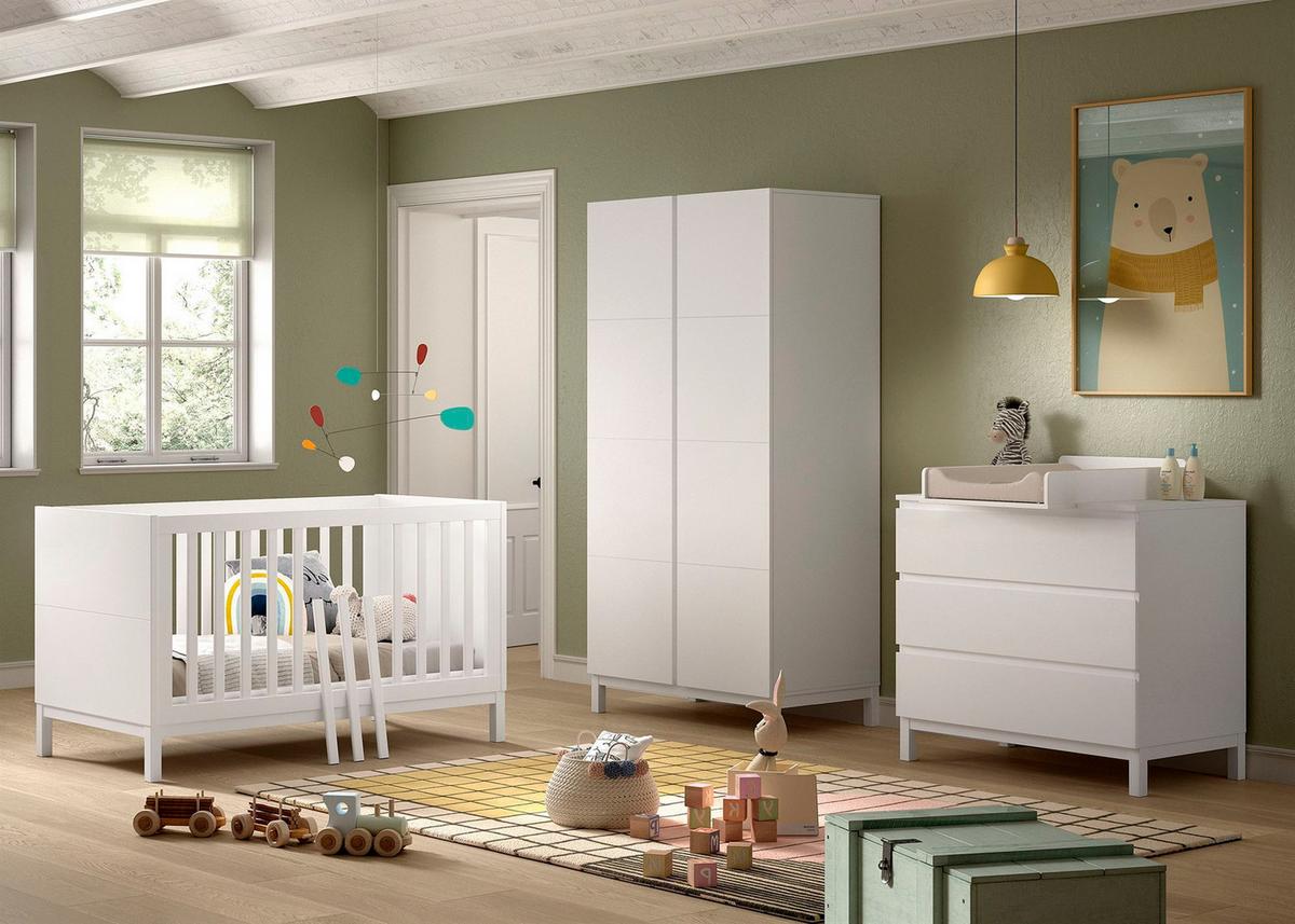 BABYZIMMER SET Keely Kiefer weiß Baby-/Juniorbett Kommode Schrank - Weiß, Holz (58/196/99cm) - 58aufmkessel