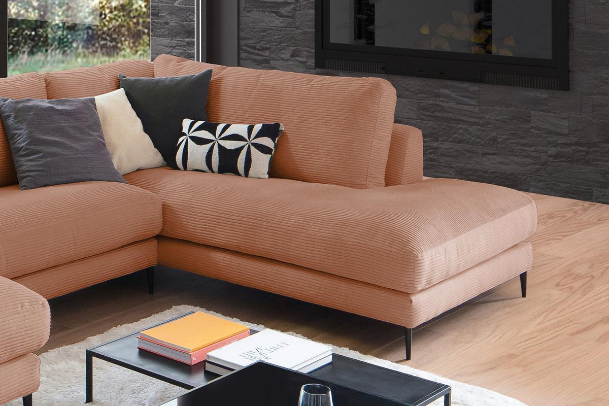 WOHNLANDSCHAFT CARA Braun Cord - Schwarz/Braun, Textil (341/84/223cm) - KAWOLA
