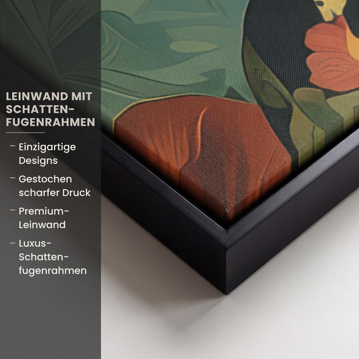 LEINWAND Bilder mit Rahmen - Frau - Blumen - Schmetterlinge - Natur - Vintage - 90x90 - Salbeigrün, Textil (90/90cm) - MuchoWow