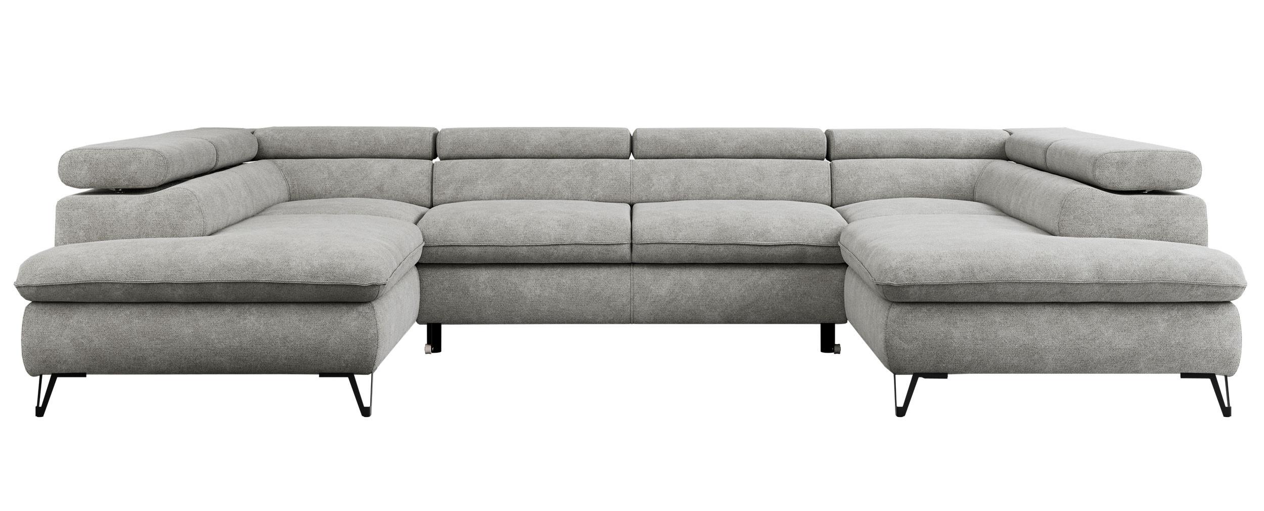 WOHNLANDSCHAFT PEDRO U Struktur Hellgrau - Hellgrau/Schwarz, Textil/Metall (346/76/208cm) - MKS