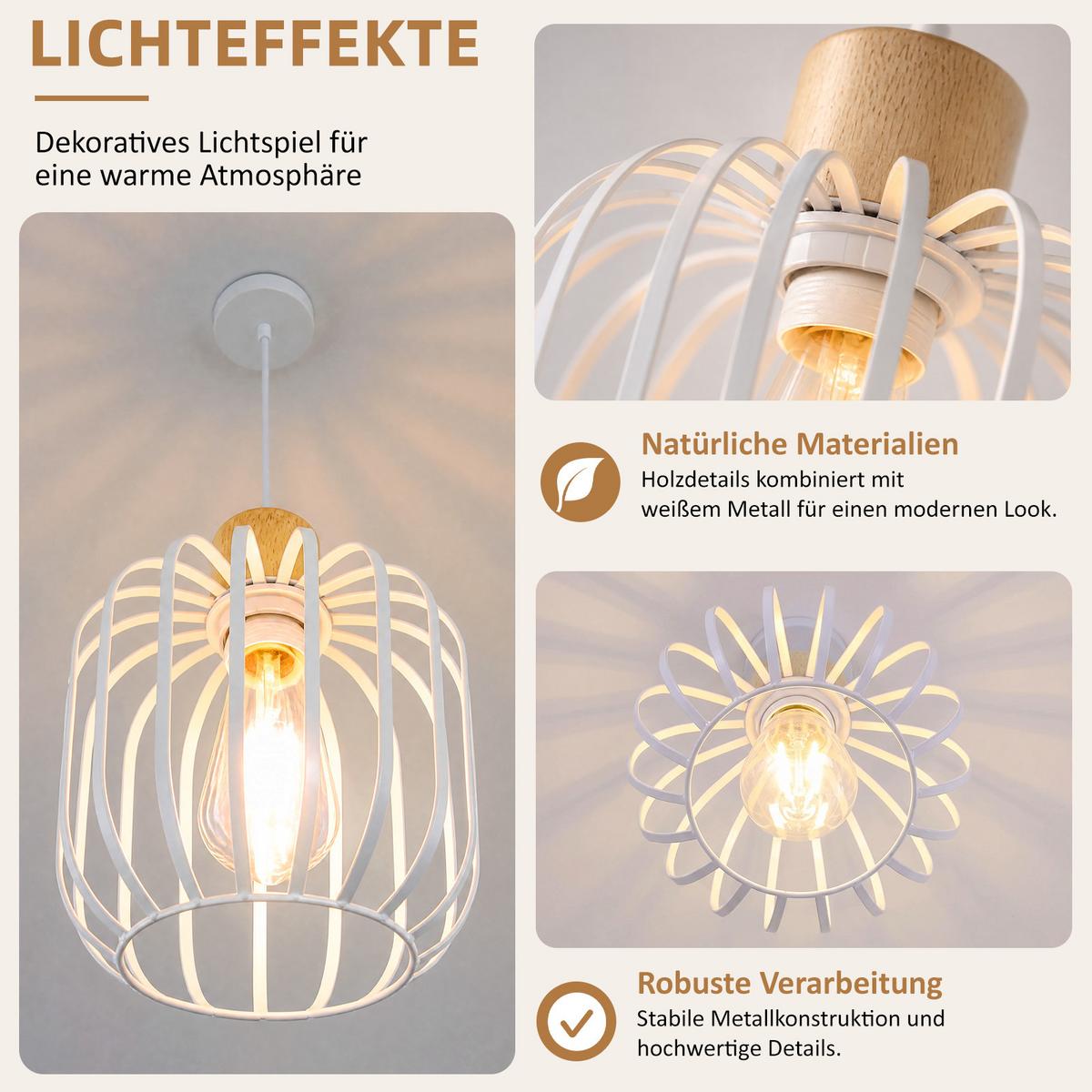 PENDELLEUCHTE Wyvith 18/10/145 cm - Weiß, Holz/Metall (18/10/145cm) - ZMH
