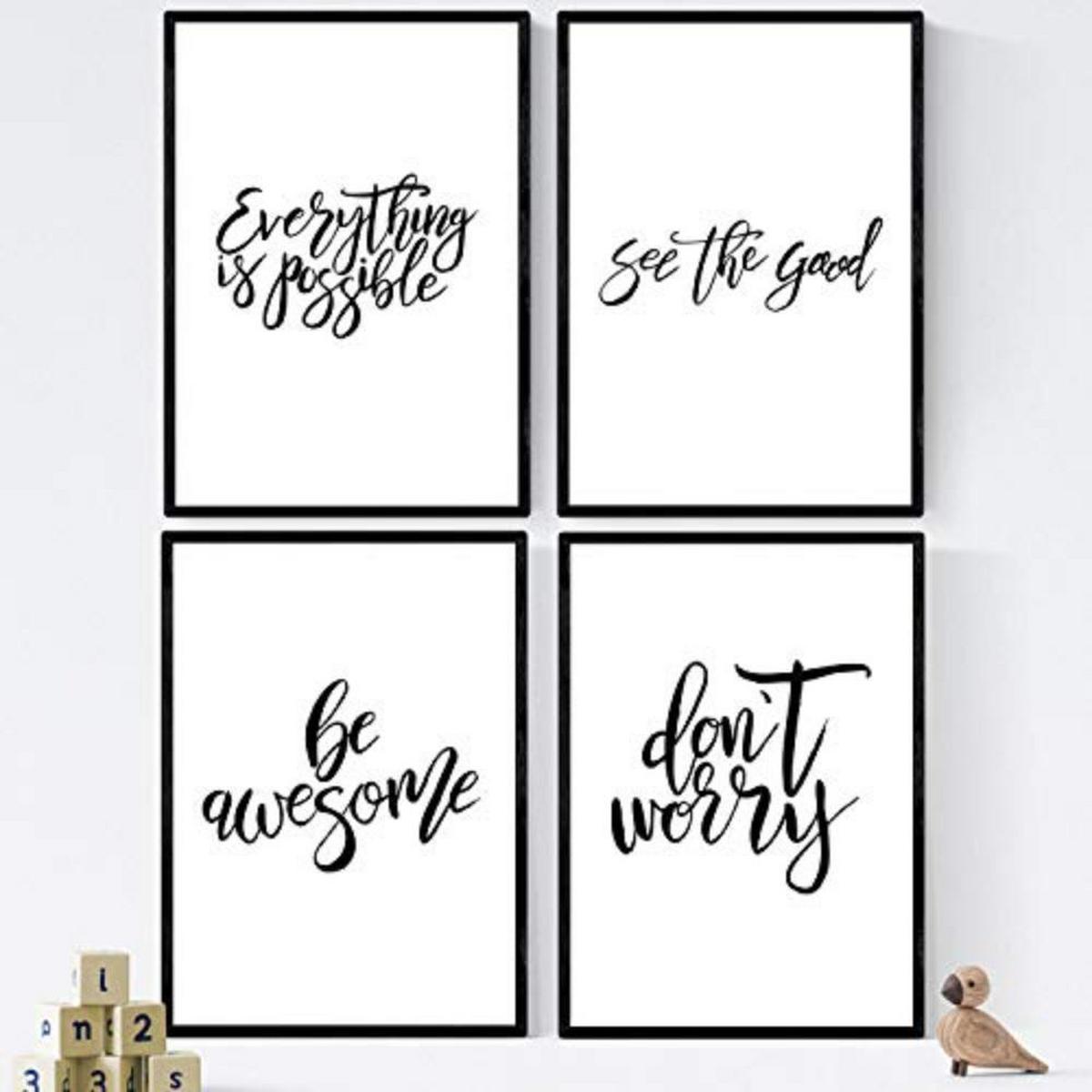 POSTER Set mit 4 glücklich und bunt ‚Ehrfürchtig‘ A4 Rahmenlos - Klar, Papier (29.7/3cm) - Nacnic