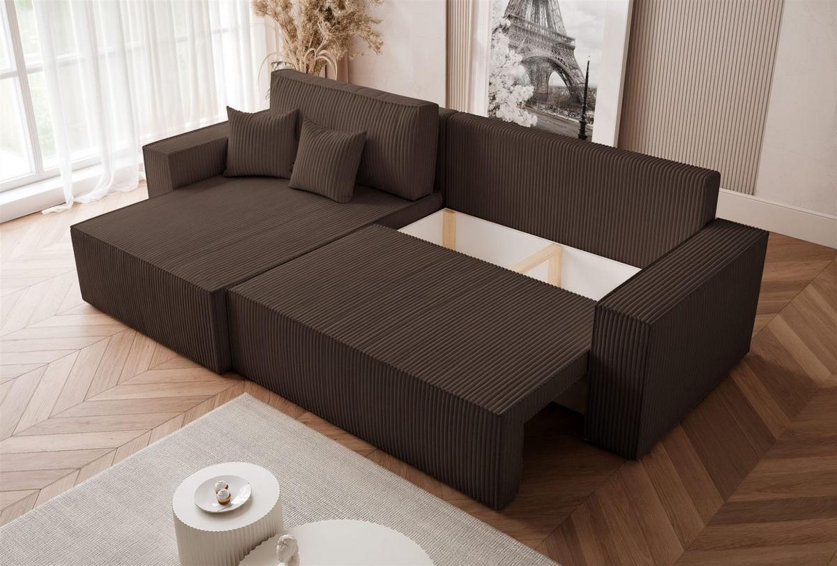 ECKSOFA Adara Max Mit Schlaffunktion - Braun, Holzwerkstoff/Textil (276/145cm) - Fun Möbel