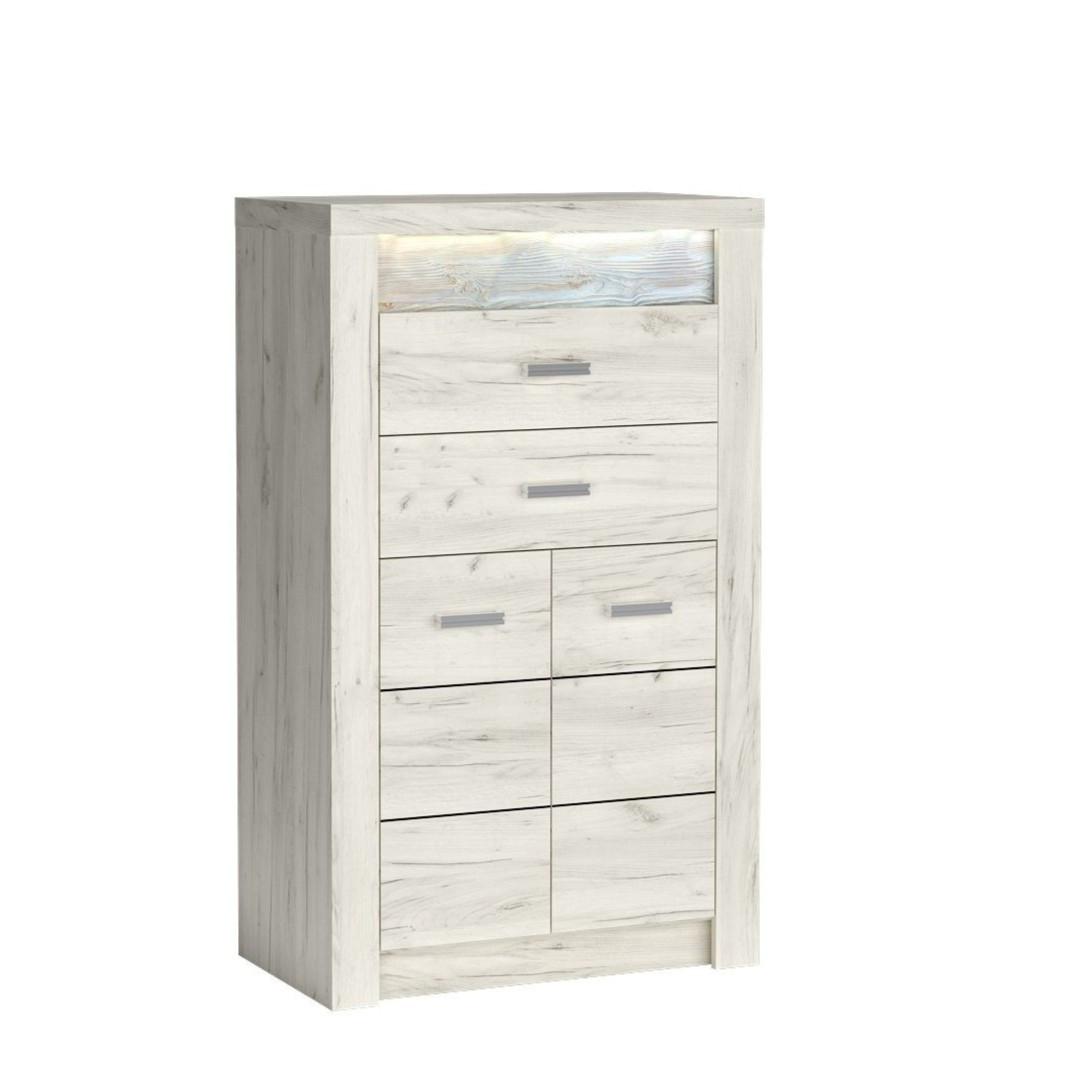 KOMMODE ZERI 76/127/42cm mit 2 Schubladen 2 Türen Eiche Bianco - Eiche Bianco, Holzwerkstoff (76/127/42cm) - MASSENO