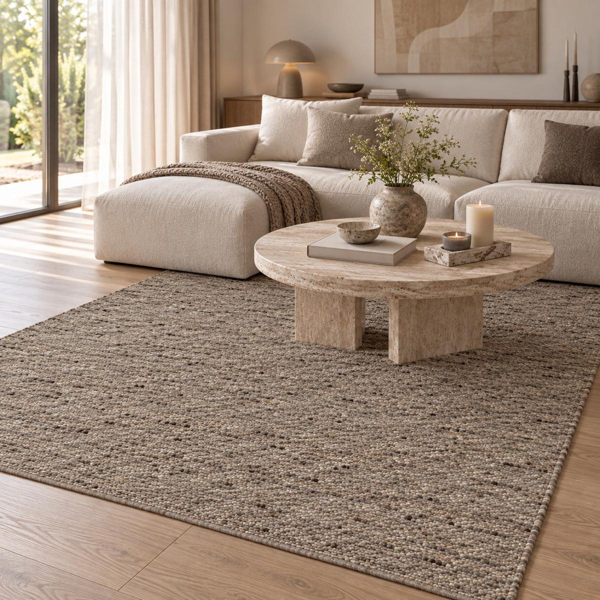 NATUR TEPPICH WOLLE ALASKA MELIERT - Anthrazit, Textil (70/130cm) - Pergamon