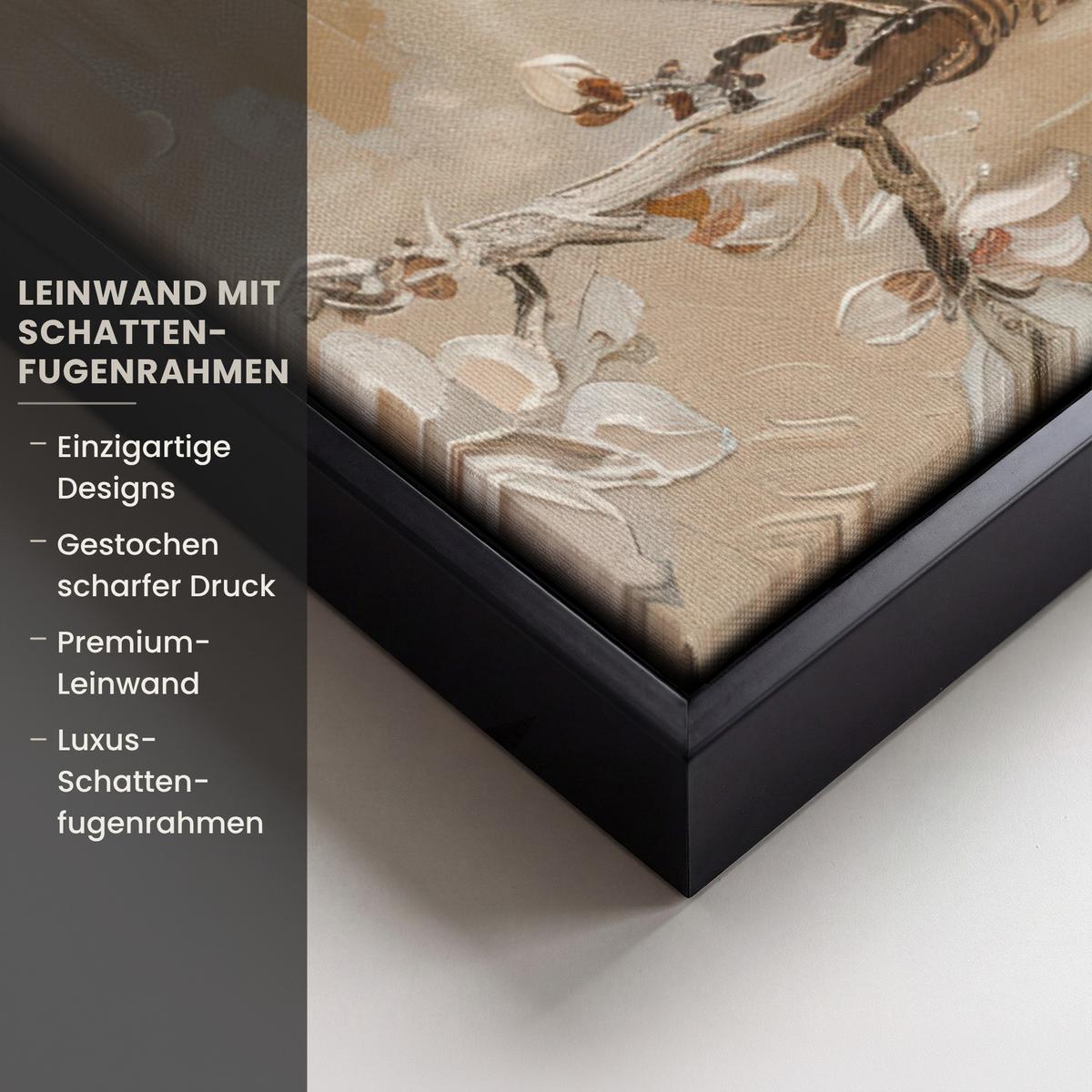 LEINWAND Bilder mit Rahmen - Blumen - Modern - Beige - Weiß - Blüte - 60x80 - Beige, Textil (60/80cm) - MuchoWow