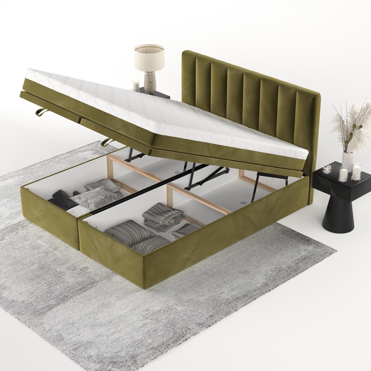 BOXBETT Lume 160/200 cm Olivgrün im Kronos Stoff - Schwarz/Olivgrün, Holz/Holzwerkstoff (160/200cm) - AltaBeds