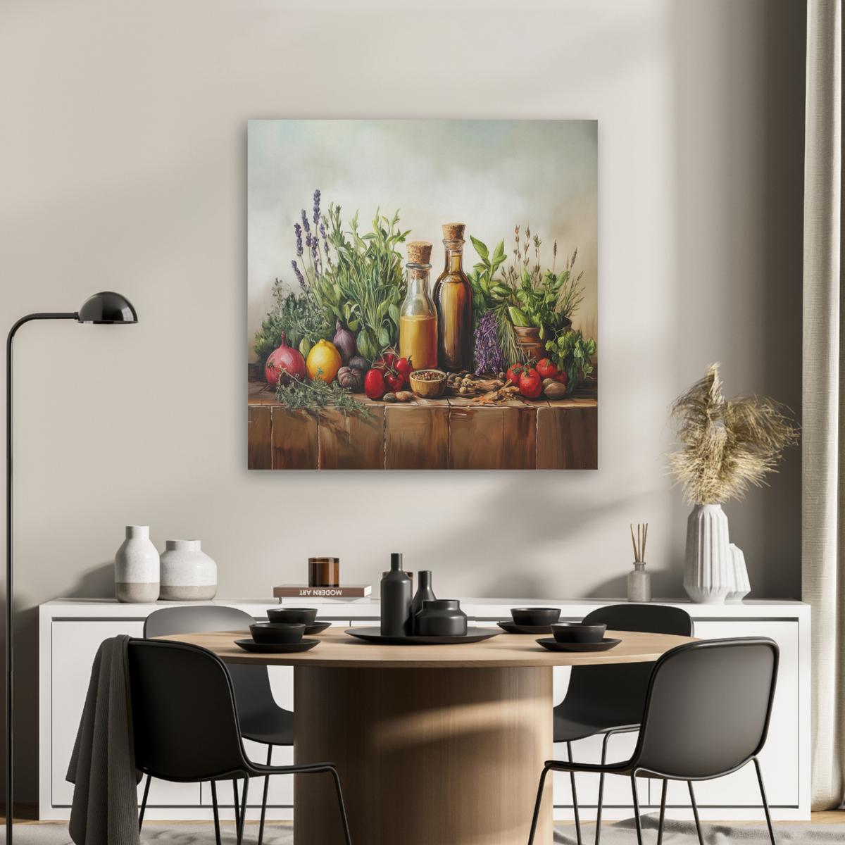 AKUSTIKBILD Stilleben - Kräuter - Gewürze - Früchte - Farbenfroh Akustikpaneele 80x80 cm - Grün, Kunststoff (80/80/0.9cm) - MuchoWow