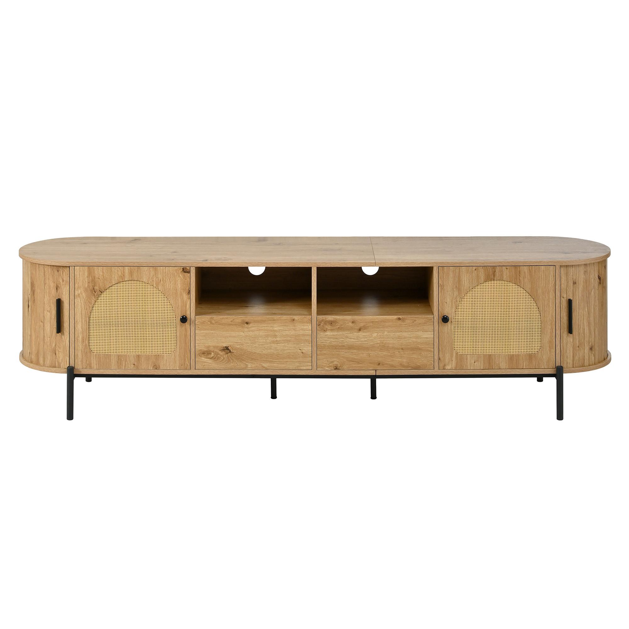 TV-LOWBOARD in holzoptik mit rattan, ovale form und viel stauraum - Naturfarben, Holzwerkstoff (200/49.5/40cm) - Urban Meuble