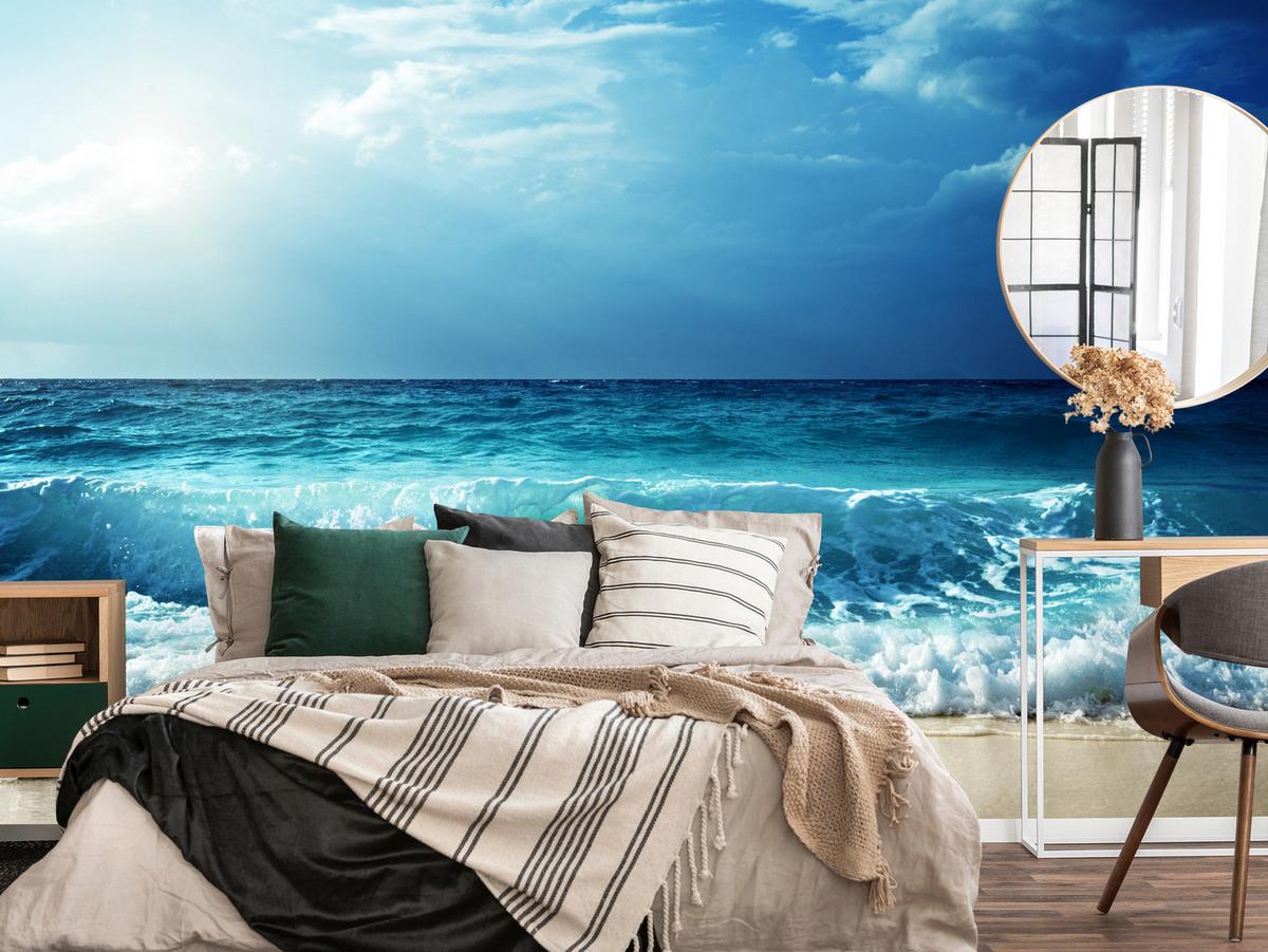 FOTOTAPETE Meer Wellen Strand Landschaft 3D 100x70 - Blau/Beige, Papier (100/70cm) - Muralo