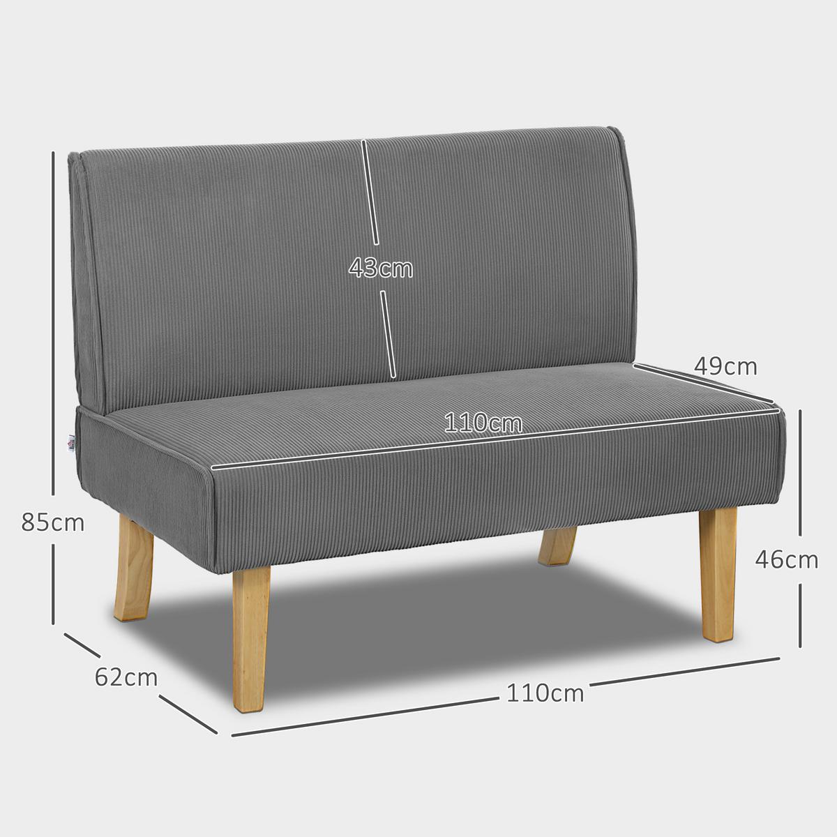 SOFA 2 Sitzer, mit Cord-Optik, 110 x 62 x 85 cm, Grau - Grau, Textil (62/85/110cm) - HOMCOM