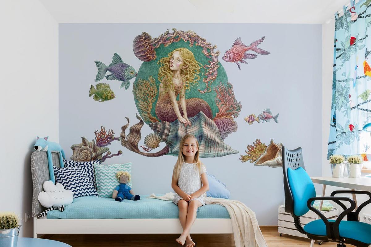 WANDAUFKLEBER 80x71cm - Sirenengeschichten - Multicolor, Kunststoff (80/71/0.1cm) - Wallfluent