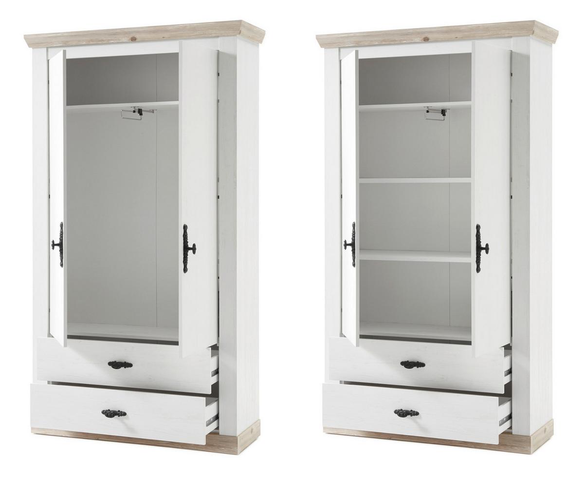 GARDEROBENKOMBINATION Pinie weiß, Oslo Pinie Landhaus, Garderobe Set 5-tlg., 341 x 201 cm - Weiß/Pinienfarben, Holzwerkstoff/Metall (341/201/45cm) - Furn.Design