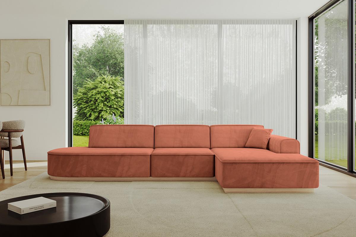 ECKSOFA Ottomane Rechts IREA-L2 - 327x165x80 cm Apricot - Koralle, Holzwerkstoff/Textil (327/165cm) - ALTDECOR