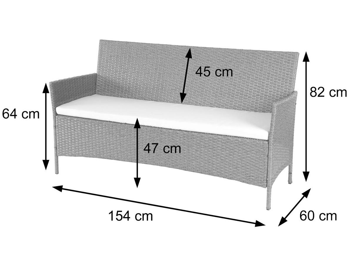 3-SITZER POLY-RATTAN GARTENBANK Anthrazit, Grün - Anthrazit/Grün, Kunststoff (154/82/60cm) - MCW