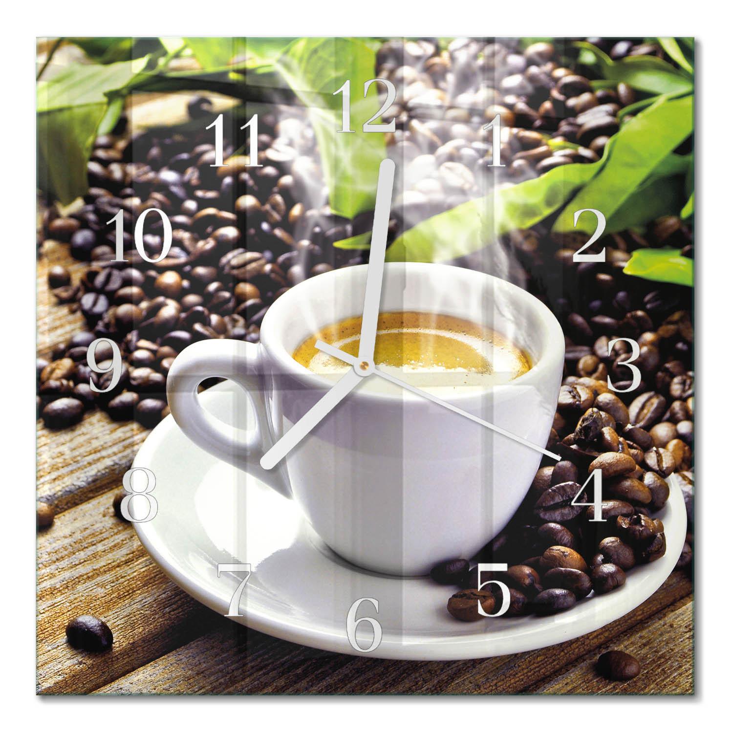 WANDUHR aus Glas 30x30 cm - Tasse Kaffee - Multicolor, Glas (30/30/0.4cm) - TULUP