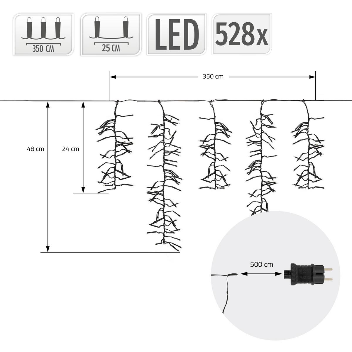 LED EISREGEN LICHTERKETTE Außen Innen Eiszapfen Weihnachtsbeleuchtung mit Timer 3,5 m 528 LED Warmweiß - Schwarz, Kunststoff (850cm) - ECD-Germany