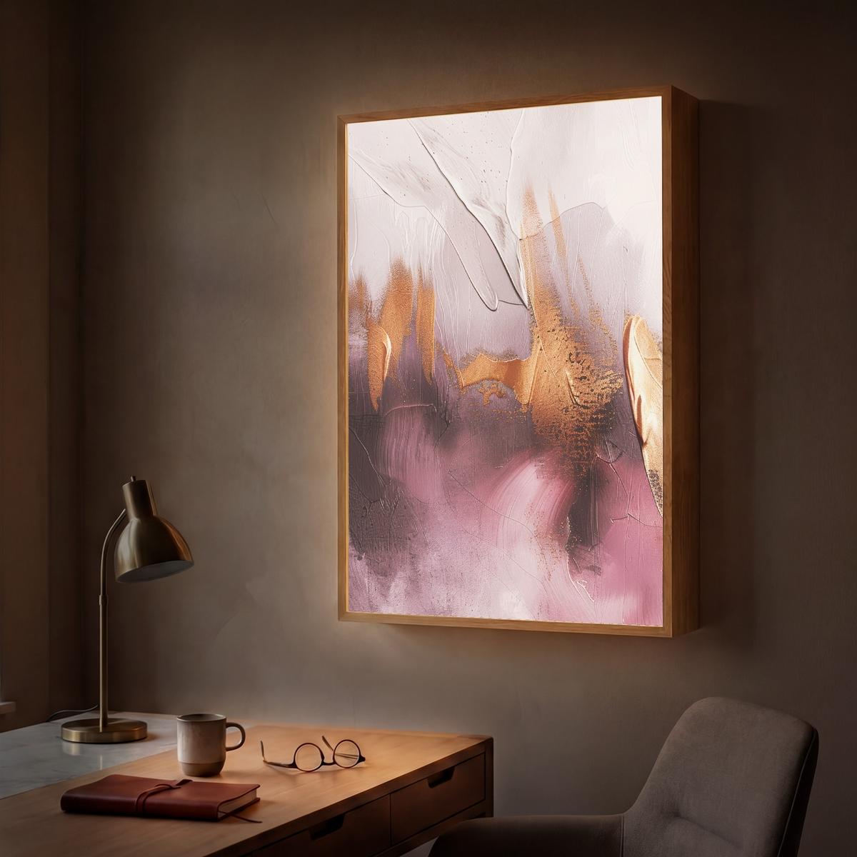 WANDLEUCHTE MIT AKKU Lila - Abstrakt - Farbe - Gold 70x100 cm - Mauve, Holzwerkstoff (70/100/8cm) - OnlyWow