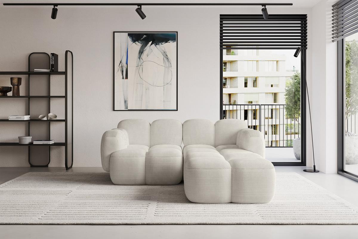 ECKSOFA modulares Sofa Rechts Miko-L1 214x205x75 Creme Cord - Schwarz/Mokka, Holzwerkstoff/Kunststoff (214/205cm) - ALTDECOR