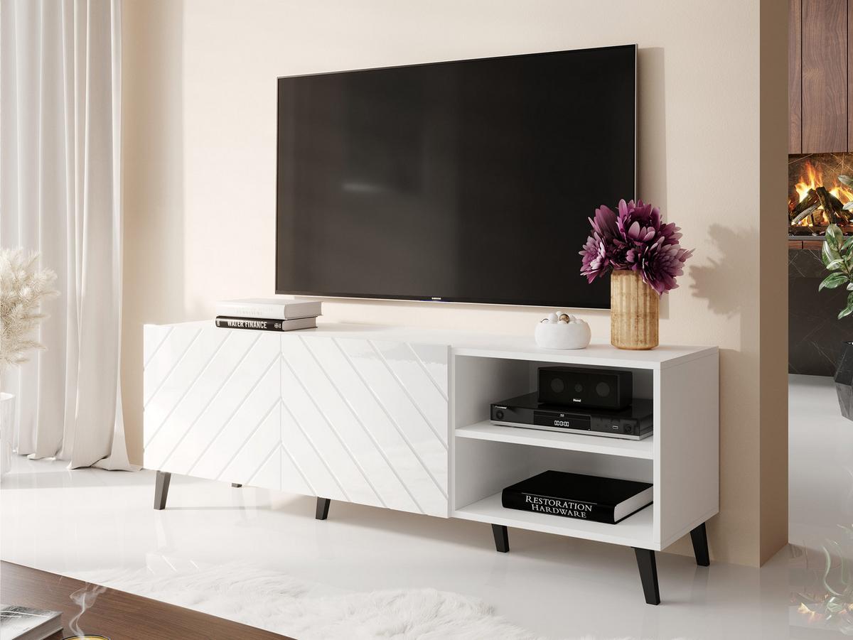 TV-LOWBOARD Abeto 150 - Weiß Hochglanz/Schwarz, Holzwerkstoff/Kunststoff (150/52/42cm) - MIRJAN24