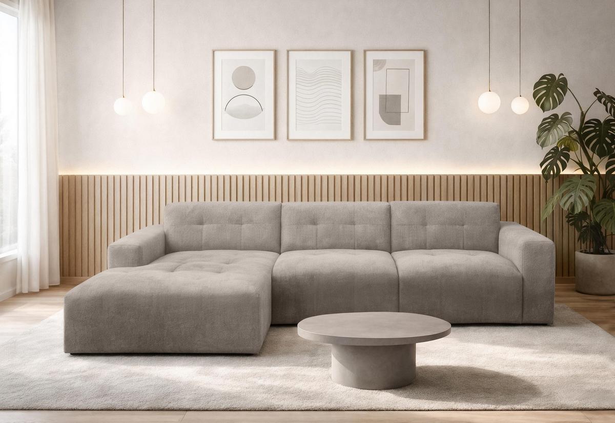 ECKSOFA L Form Corlu Beige 310/165/78 cm – stilvolle kleine Eckcouch Links - Beige/Schwarz, Kunststoff/Textil (310/165cm) - AX Living
