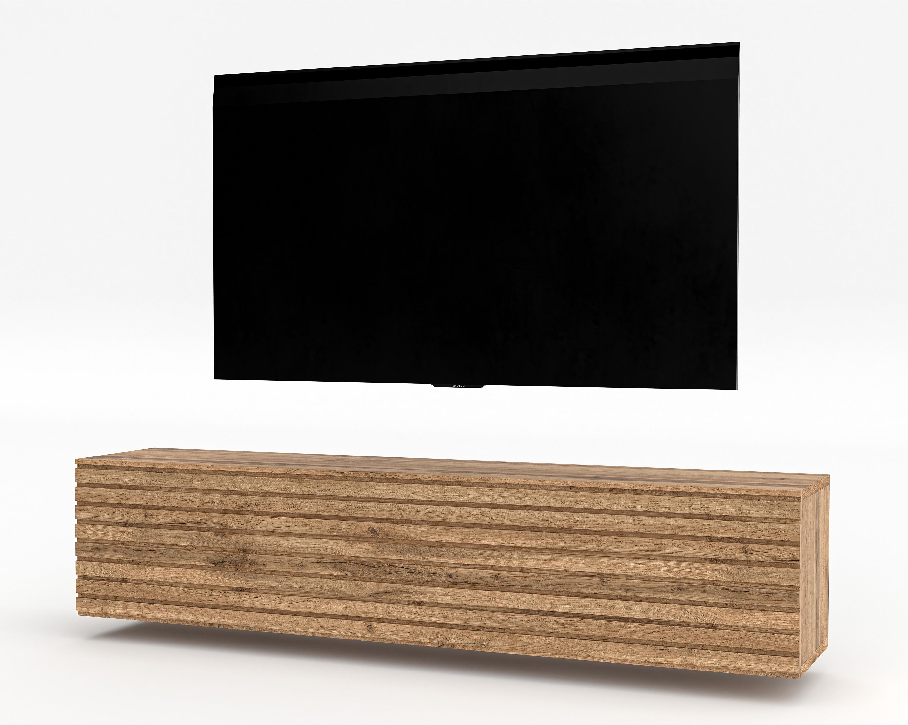 LOWBOARD ZIVOLLI 160 Wotan, Wotan Lamellen 160/34/40 cm – TV-Hängeschrank mit Lamellenfront - Hellbraun, Holzwerkstoff/Kunststoff (160/34/40cm) - AX Living
