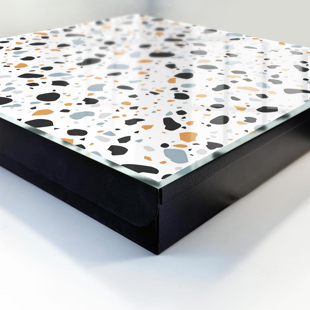 SCHLÜSSELBOX Schwarz 30x30 cm- Türöffnung nach rechts - Terrazzo-Muster - Schwarz, Metall (30/30/5cm) - TULUP