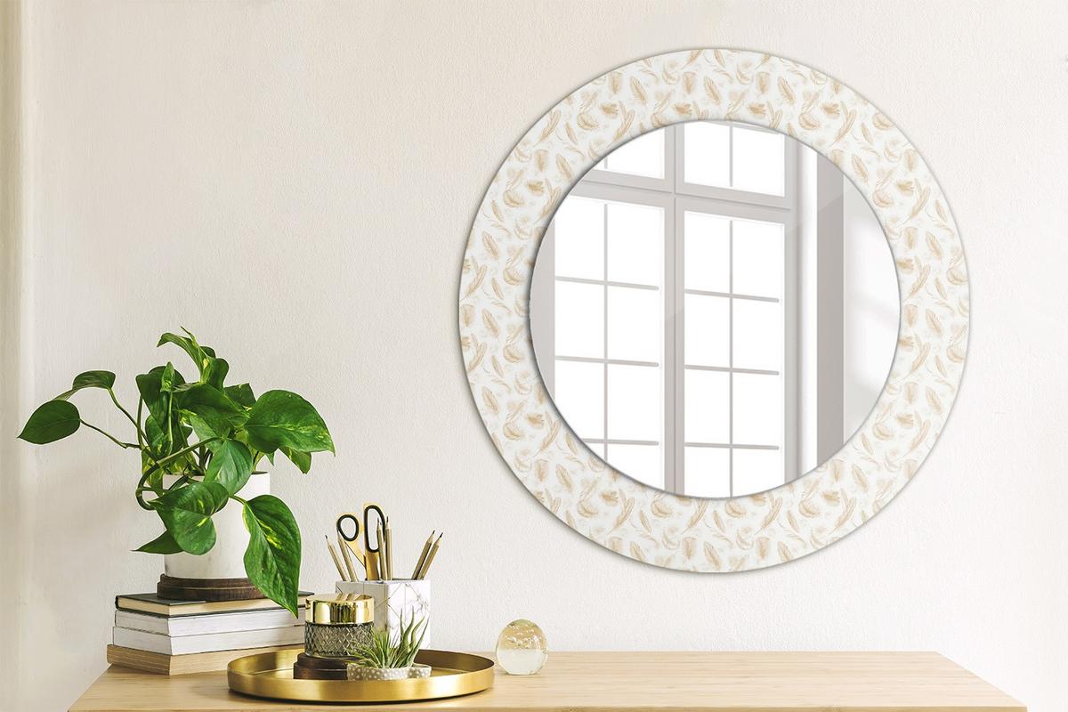 SPIEGEL Rund Ø 50 cm mit Aufdruck - Creme, Glas (50/50/0.4cm) - Wallfluent