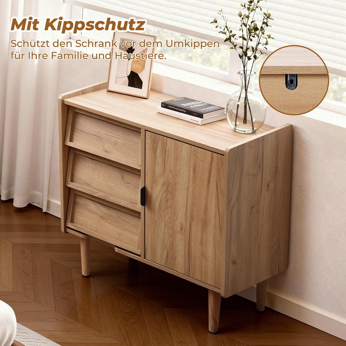 KOMMODE mit 3 Schubladen und Tür - Braun, Holz/Holzwerkstoff (80/74/39cm) - Hometopia