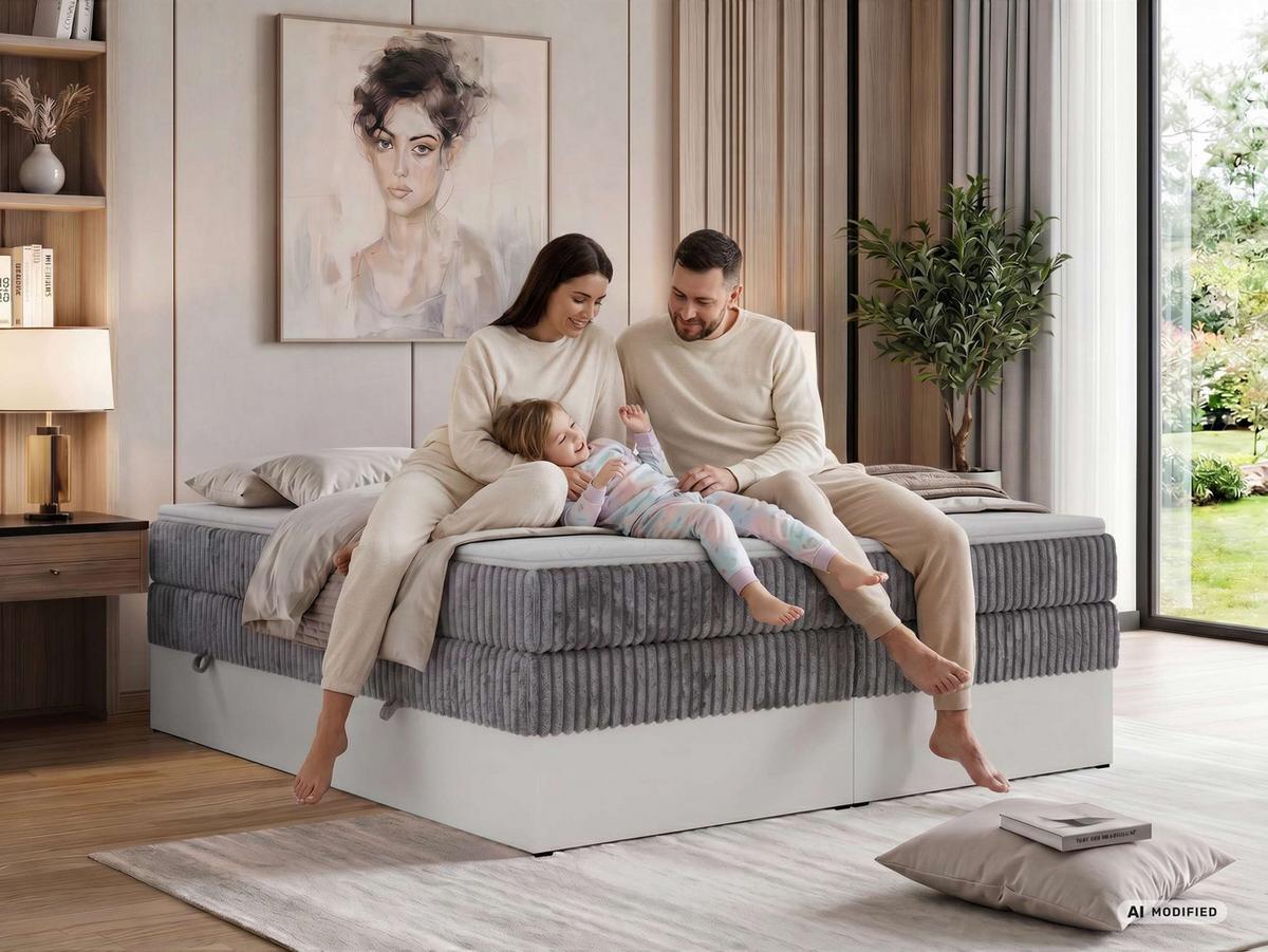 BOXSPRINGBETT TRAVIT ZERO KING 160/200 - Braun Cord - Topper Visco - H4 - Schwarz/Braun, Kunststoff/Textil (160/200cm) - MKS