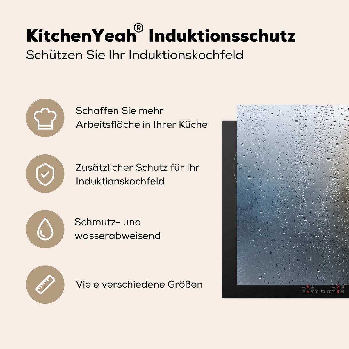 HERDABDECKPLATTE Herz - Kondenswasser - Wasser - 3D Ceranfeldabdeckung 80x52 cm - Grau, Kunststoff (80/52/0.2cm) - MuchoWow
