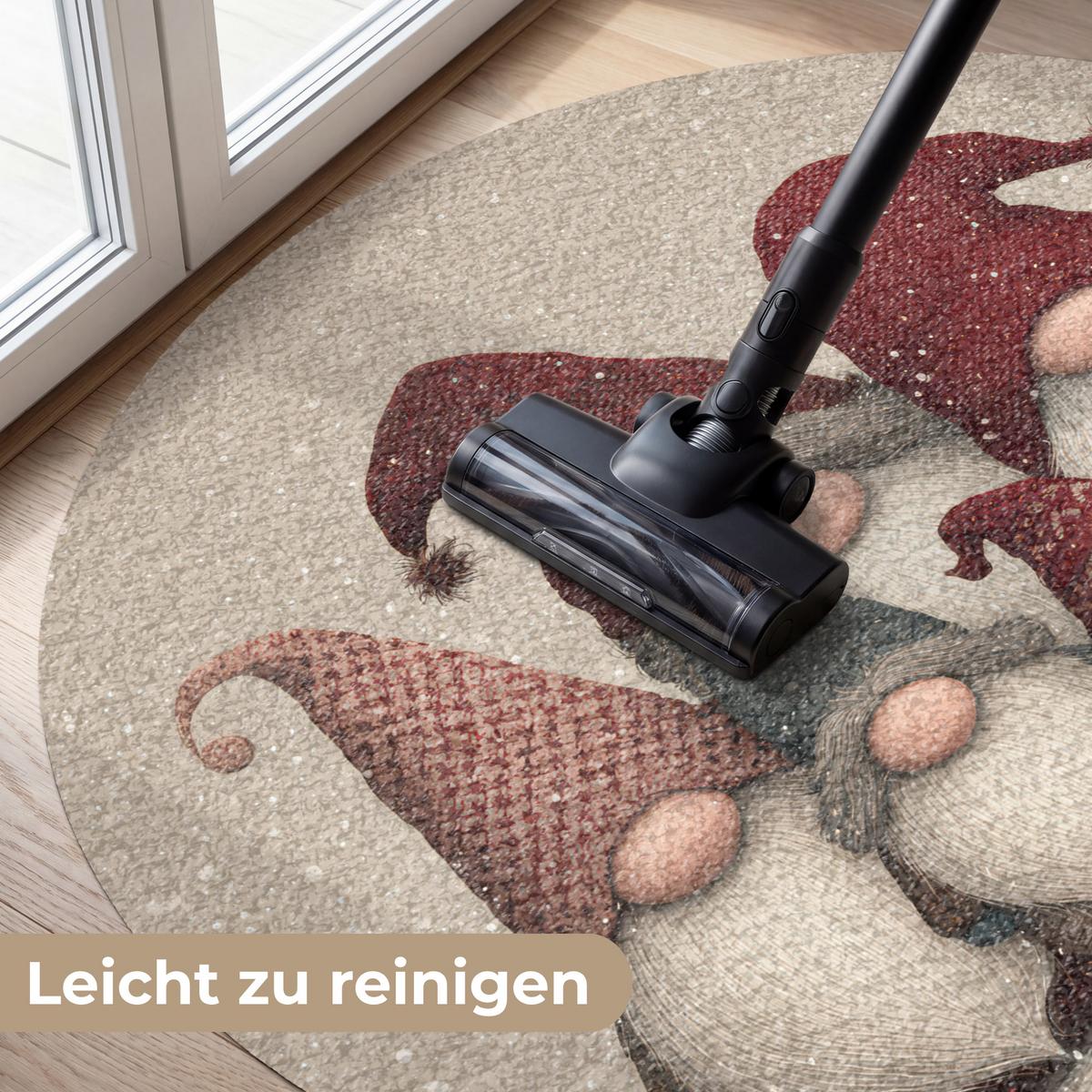 FUSSMATTE Wichtel - Weihnachten - Schnee - Zipfelmützen Türmatte 120x120 cm - Beige, Kunststoff (120/0.4cm) - MuchoWow