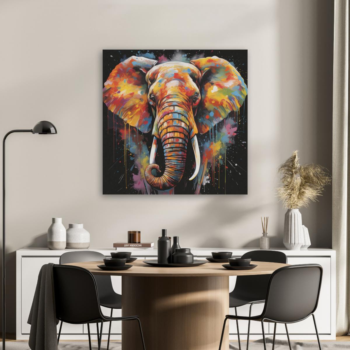 AKUSTIKBILD Elefant - Graffiti - Schwarz - Tiere - Farben Akustikpaneele 80x80 cm - Schwarz, Kunststoff (80/80/0.9cm) - MuchoWow