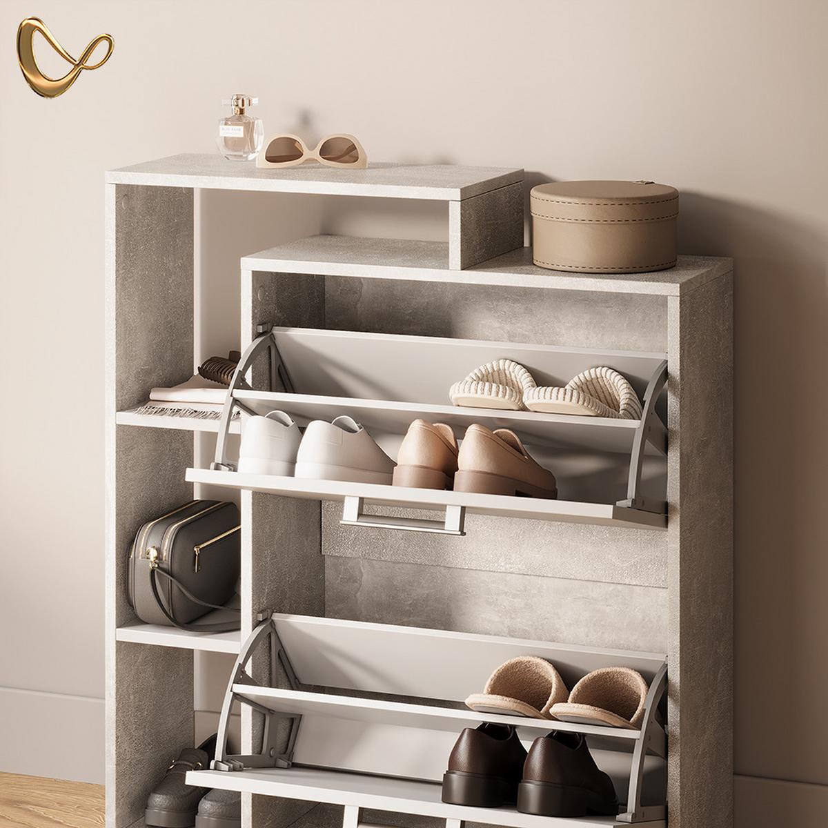 SCHUHKIPPER Ortello Weiß/Beton 24.5 x 90 cm - Weiß/Grau, Holzwerkstoff (24.5/90/80cm) - Livinity®