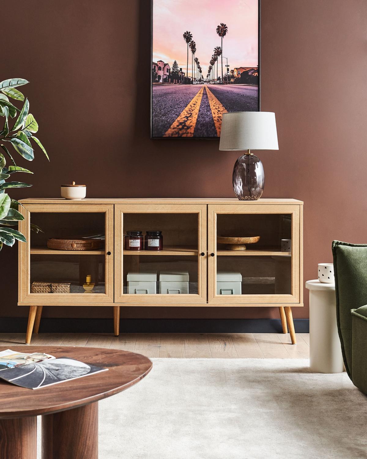 SIDEBOARD mit Glastüren 150 cm Hellbraun Albany - Braun, Holzwerkstoff (150/76/40cm) - Beliani