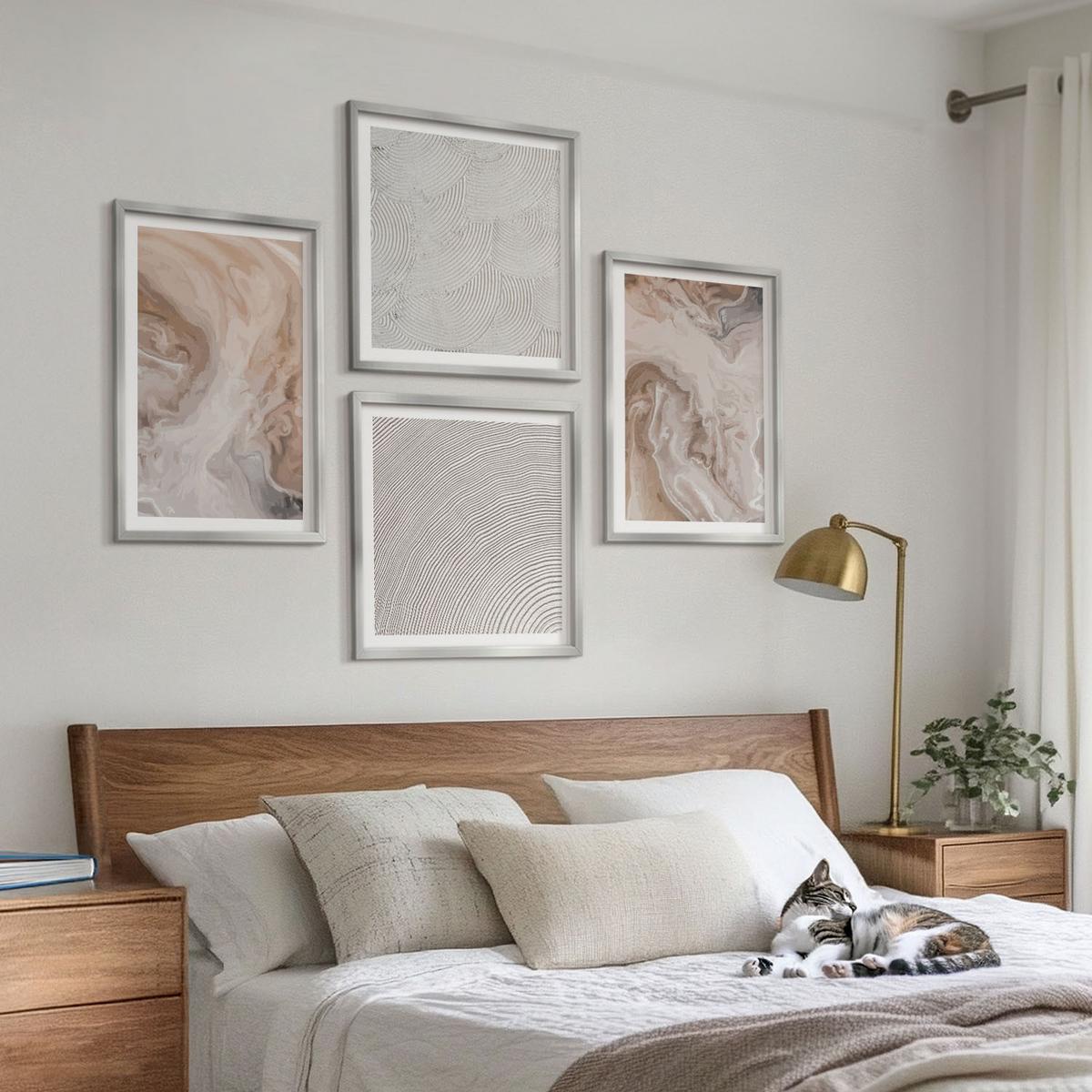 BILDER SET 4er Set - 50x50 cm & 40x60 cm Silberner Rahmen - Marmorstein-Texturmuster - Silberfarben, Kunststoff (50/50cm) - TULUP
