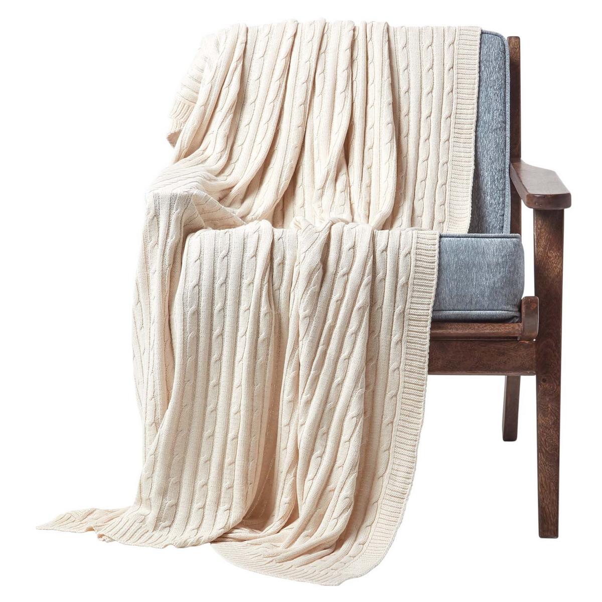 STRICKDECKE 130/170 cm, Baumwolle mit Zopfmuster - Naturfarben, Textil (130/170cm) - Homescapes