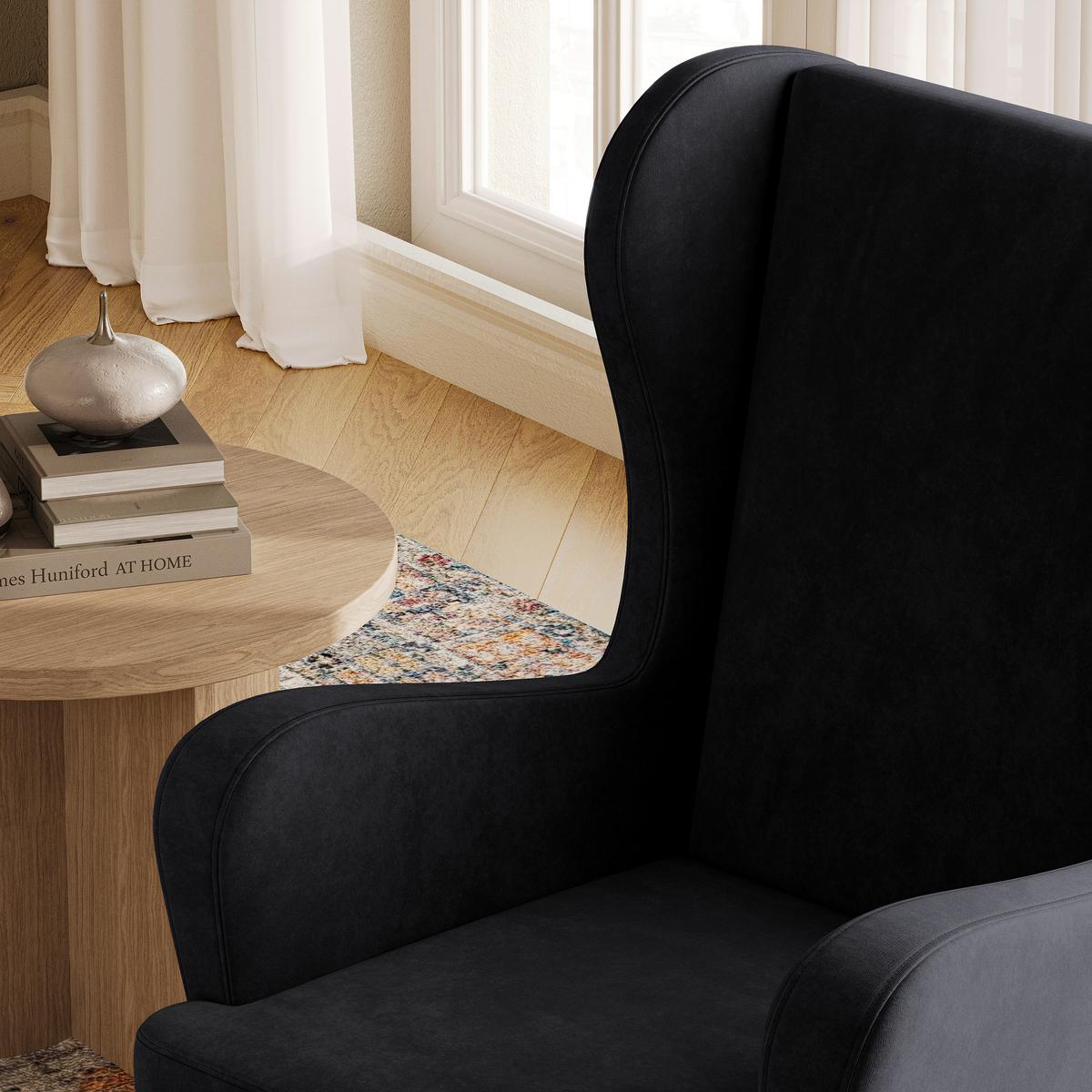 SESSEL VOGERA Ohrensessel Polstersessel, Schwarz - Eichefarben/Schwarz, Holzwerkstoff (78/103/85cm) - MASSENO