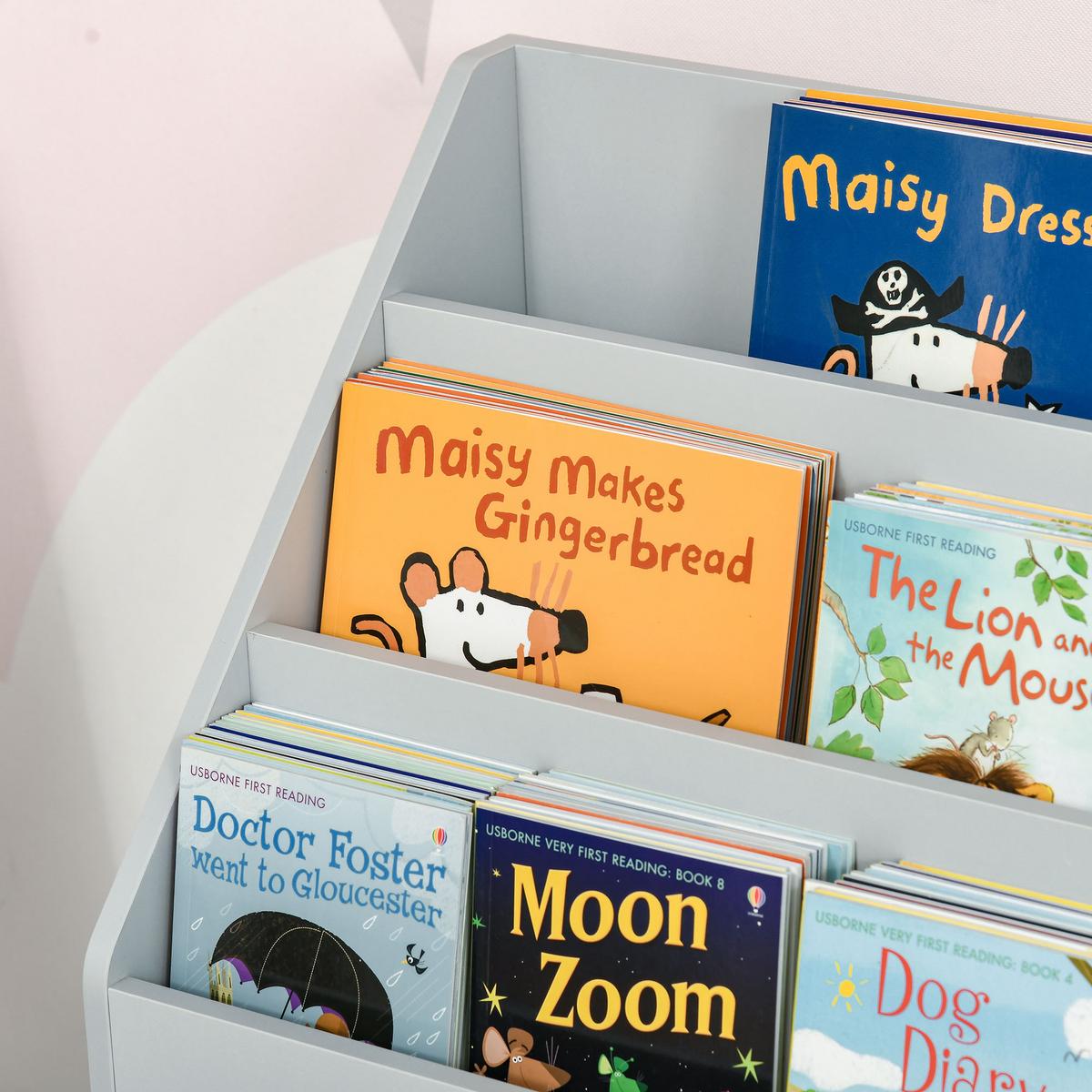 KINDER Bücherregal Kinderregal mit Schublade, 3 Ablagefächern, 2 offenen Fächern - Grau, Holzwerkstoff (29.9/90/60cm) - HOMCOM